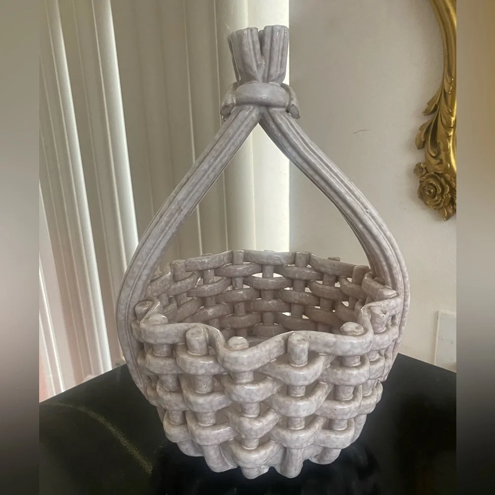 RARE FIND - Vintage Italian Porcelain Woven Basket with Braided Twisted Handle